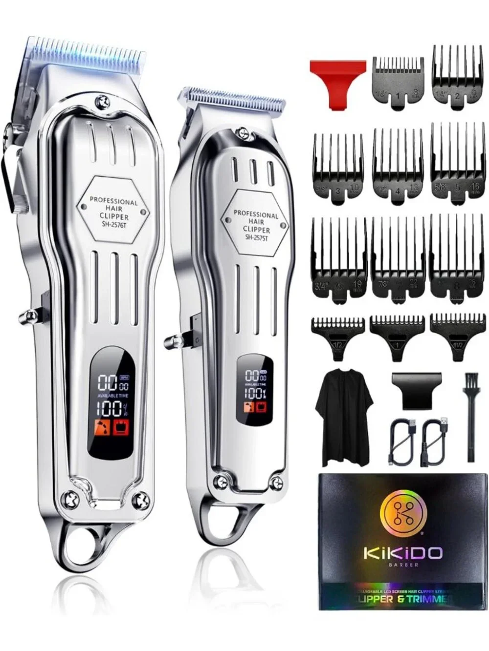 Professional Cordless Hair Clippers Kit | 6500RPM Motor, Rechargeable, LED